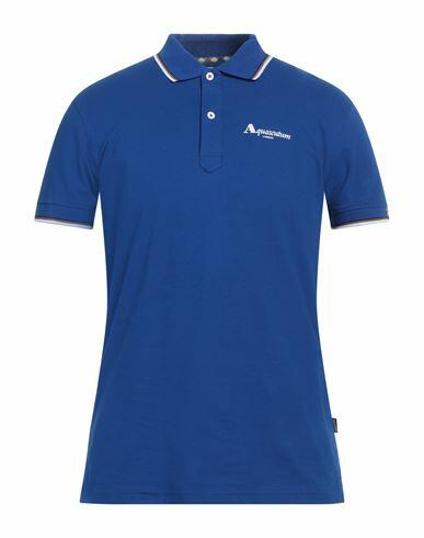 Aquascutum Man Polo shirt Blue Cotton, Elastane Cover