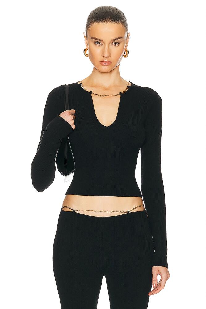 Alexander Wang V Neck Long Sleeve Top With Logo Necklace in Black Cover