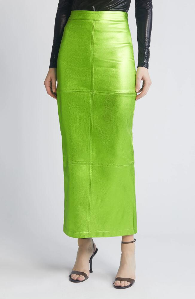 NIKKI LUND Iggy Metallic Maxi Skirt in Green Cover