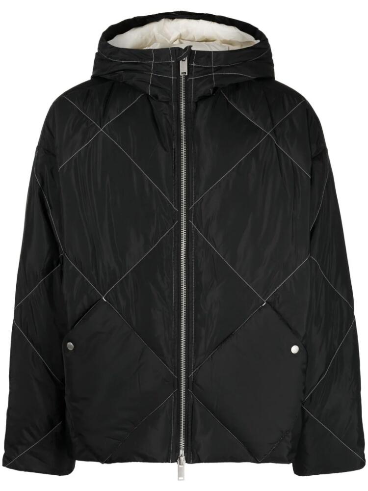 FIVE CM contrast-stitching quilted hooded jacket - Black Cover