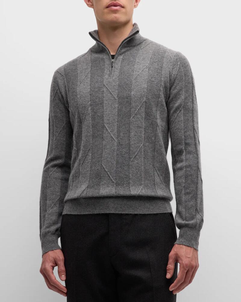 Neiman Marcus Cashmere Collection Men's Broken Cable Quarter-Zip Sweater Cover