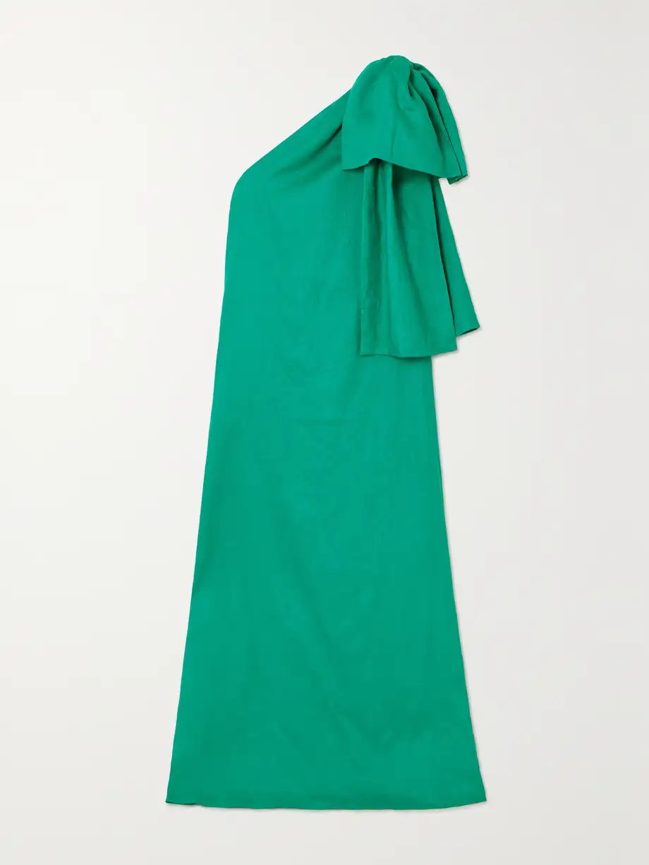 BERNADETTE - Winnie One-shoulder Bow-detailed Linen Gown - Green Cover