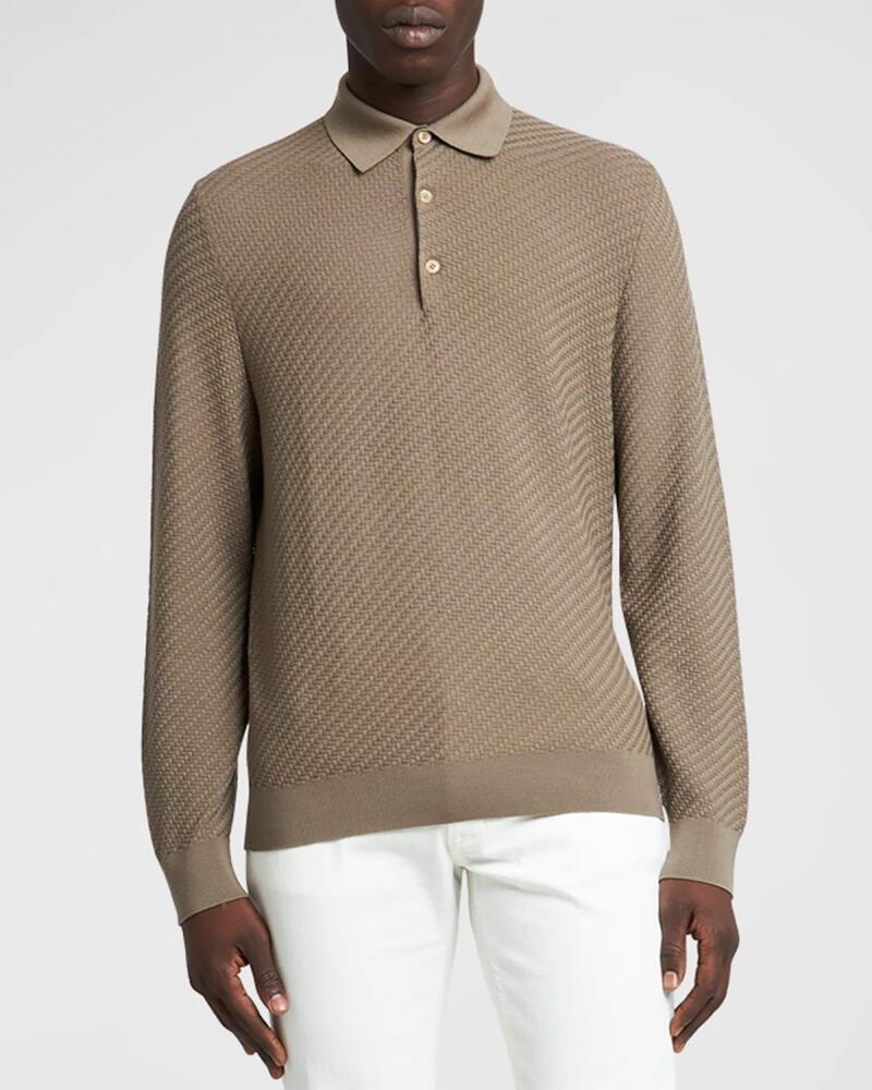 Brioni Men's Basketweave Knit Polo Sweater Cover