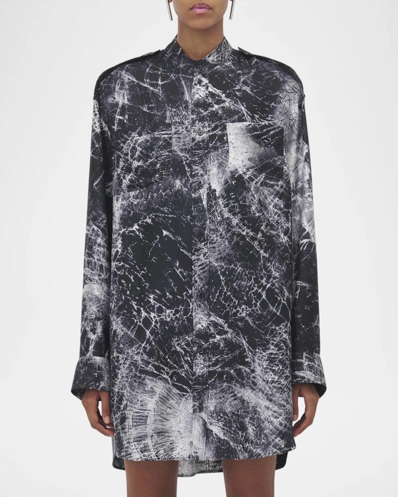 Alexander McQueen Smashed Screen Print Button Down Shirting Mini Dress Cover