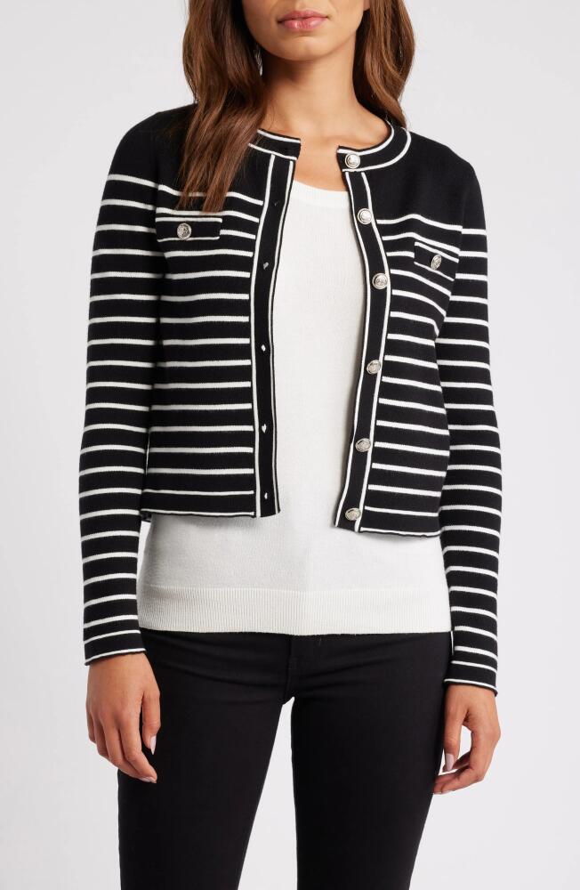 ZOE AND CLAIRE Stripe Cardigan in Black Cover