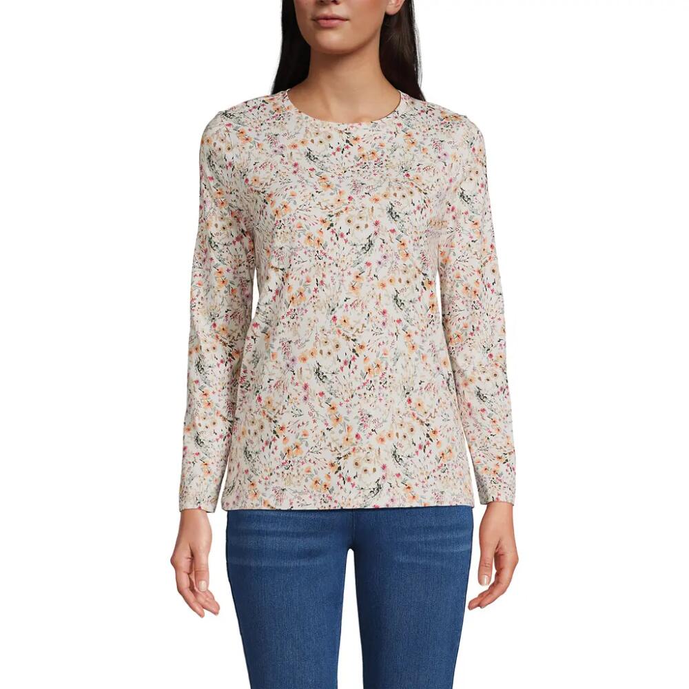 Lands' End Relaxed Supima Cotton Long Sleeve Crew Neck T-Shirt in Ivory Wildflowers Cover