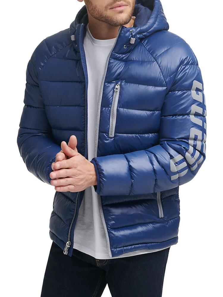 Guess Men's Logo Puffer Hooded Jacket - Navy Cover