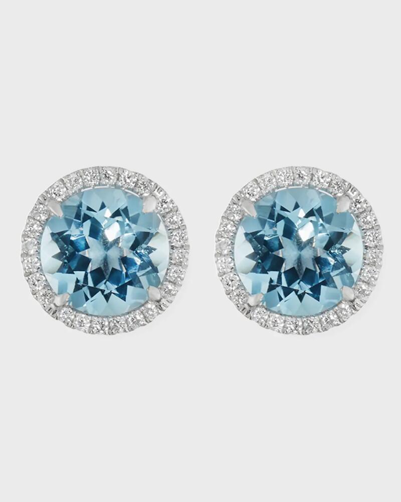 Frederic Sage 18K White Gold Blue Topaz Diamond Halo Stud Earrings Cover