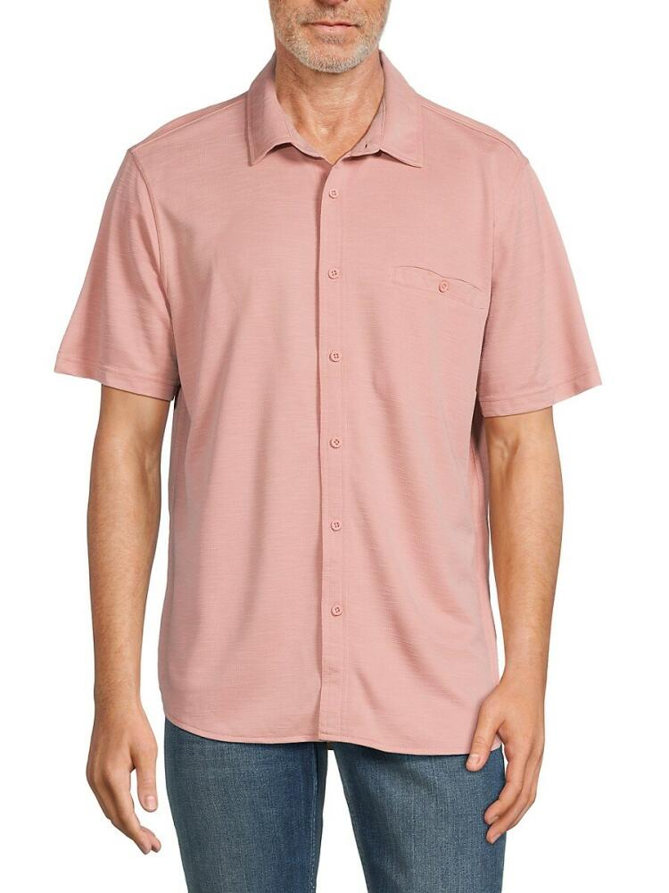 Saks Fifth Avenue Men's Wool Blend Short Sleeve Shirt - Apricot Cover