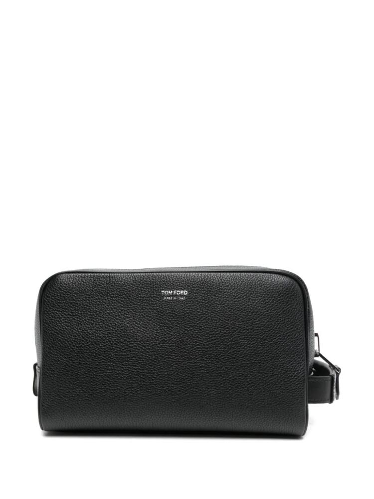 TOM FORD logo-print leather wash bag - Black Cover