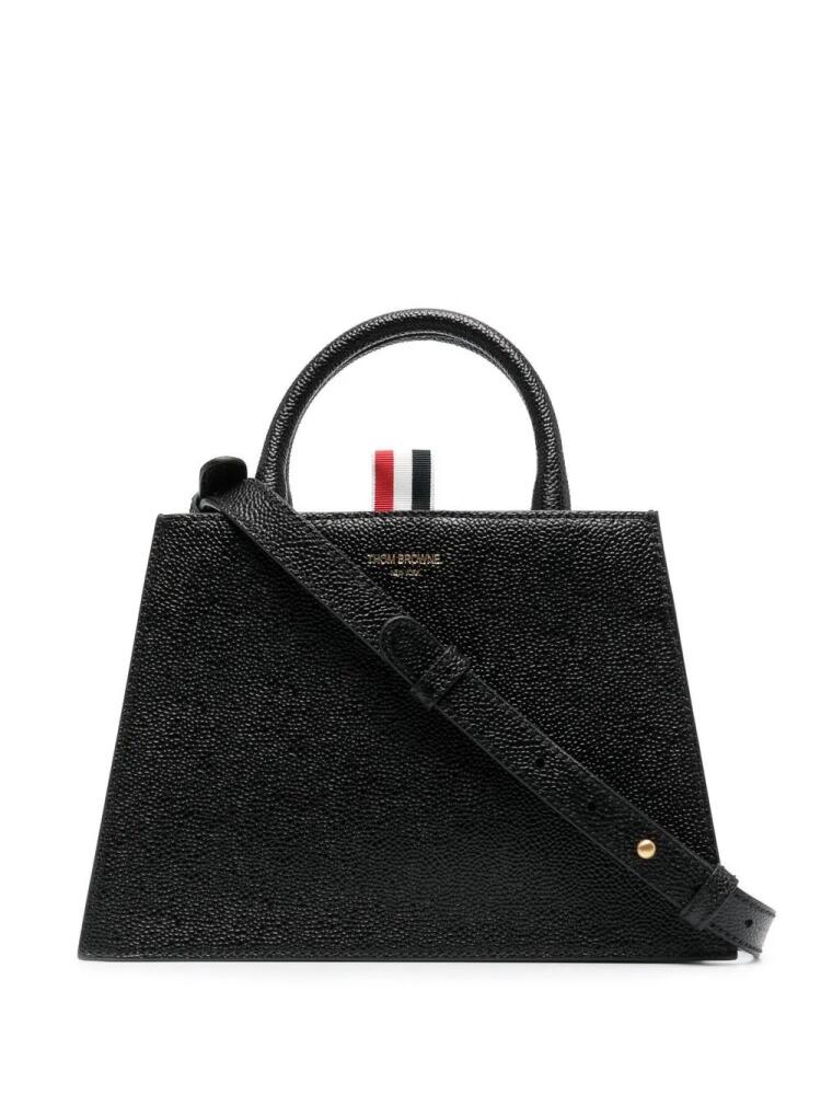 Thom Browne logo print grained leather tote bag - Black Cover