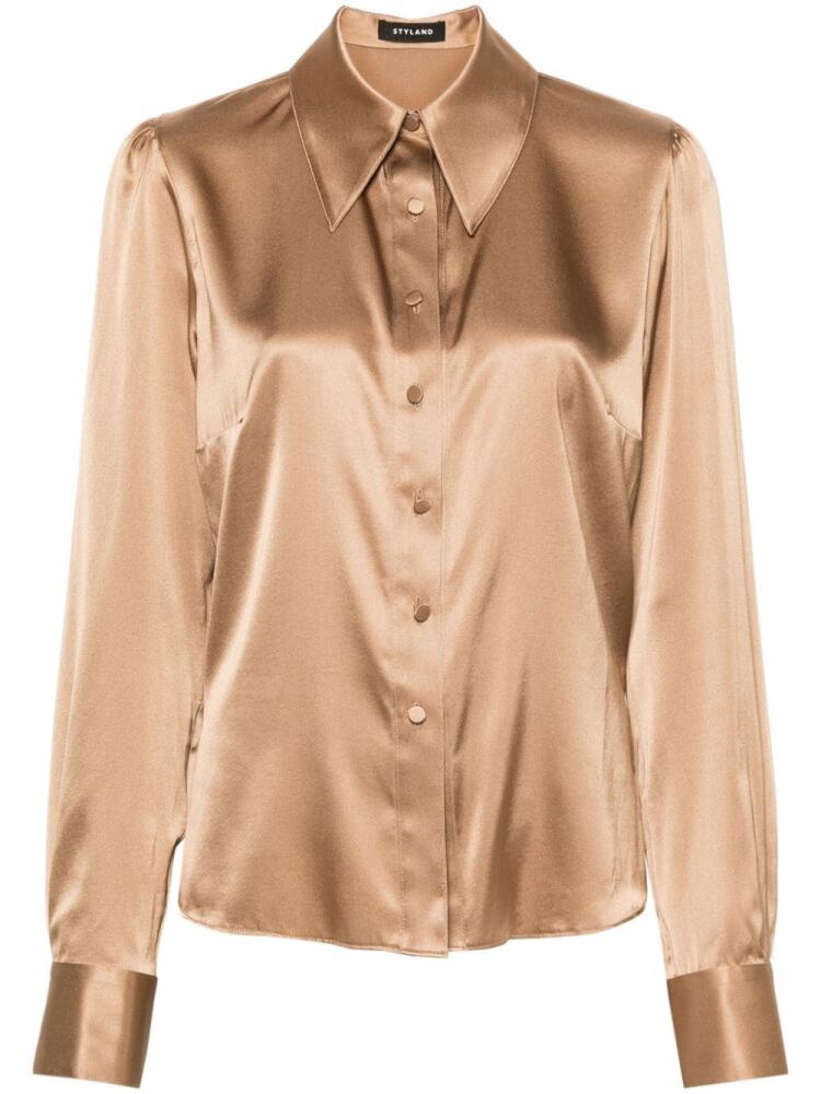 STYLAND satin oversized-collar shirt - Brown Cover