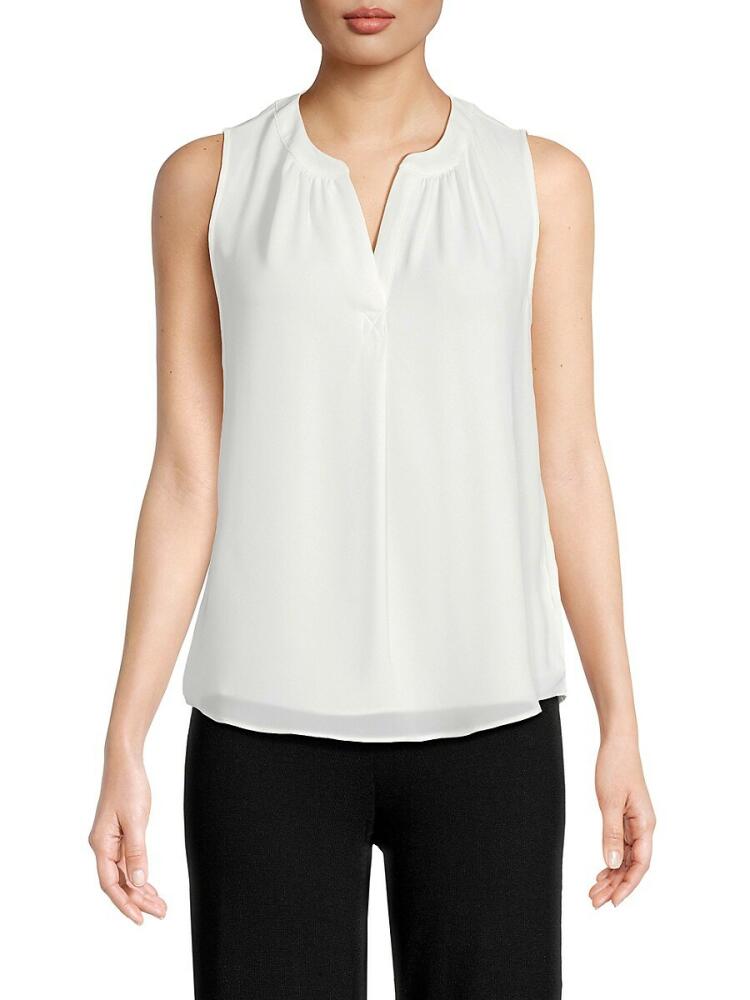 T Tahari Women's Splitneck Sleeveless Blouse - White Cover