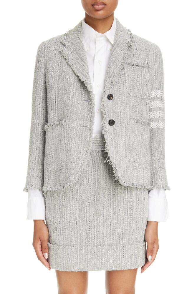 Thom Browne 4-Bar Unconstructed Shrunken Tweed Blazer in Medium Grey Cover