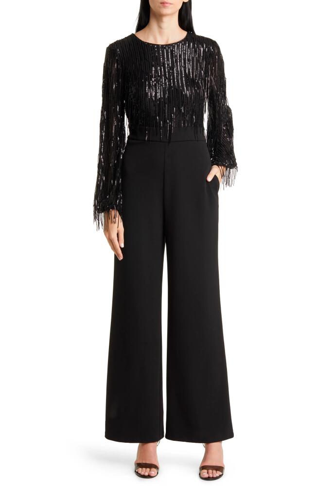 Eliza J Sequin Fringe Long Sleeve Jumpsuit in Black Cover