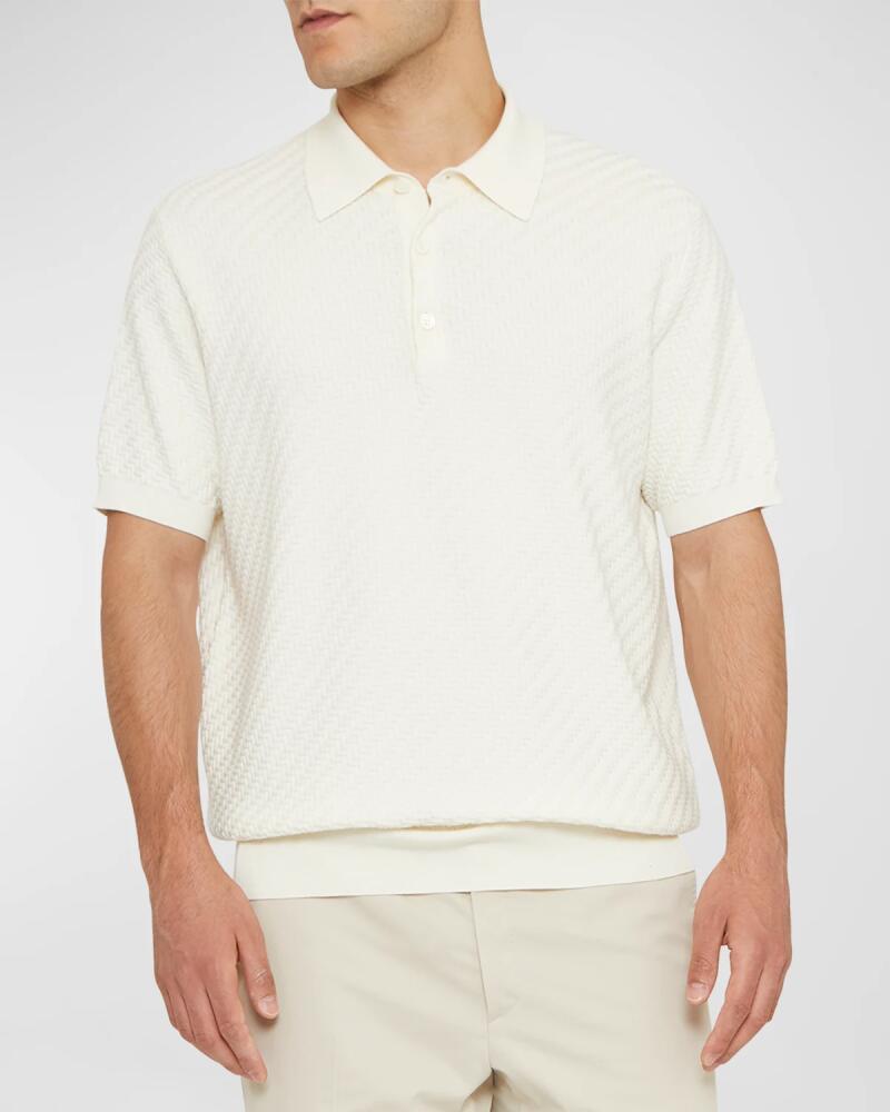 Brioni Men's Basketweave Stitch Polo Sweater Cover