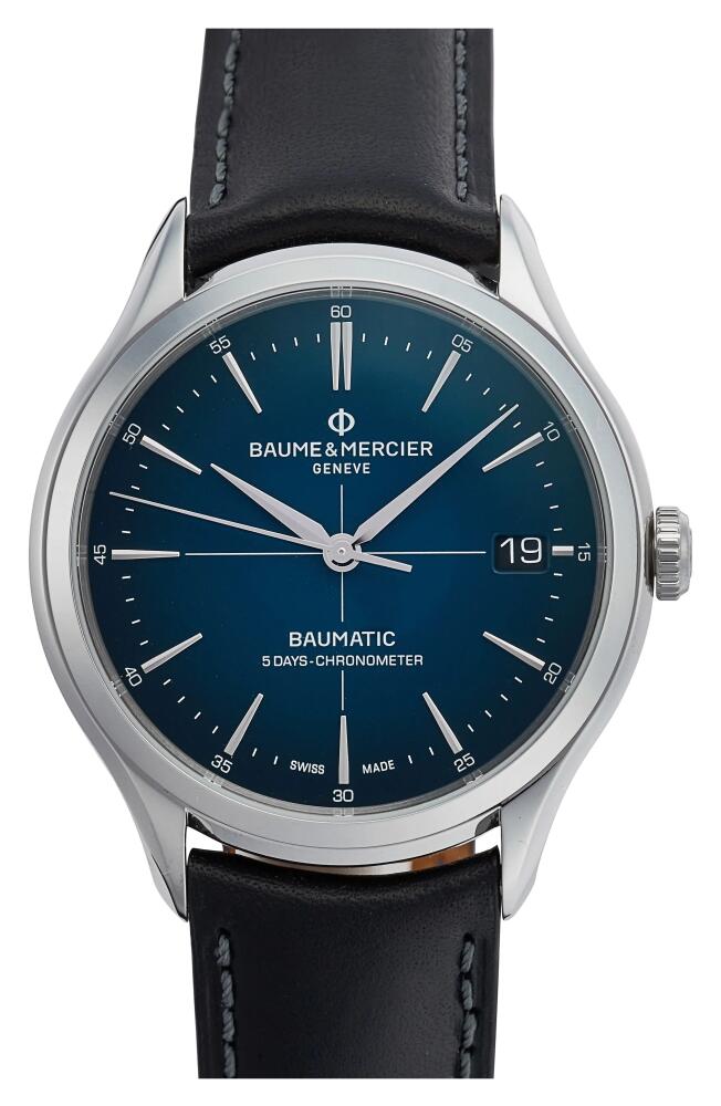 Baume & Mercier Clifton Baumatic Leather Strap Watch, 40mm in Gradient Blue Cover