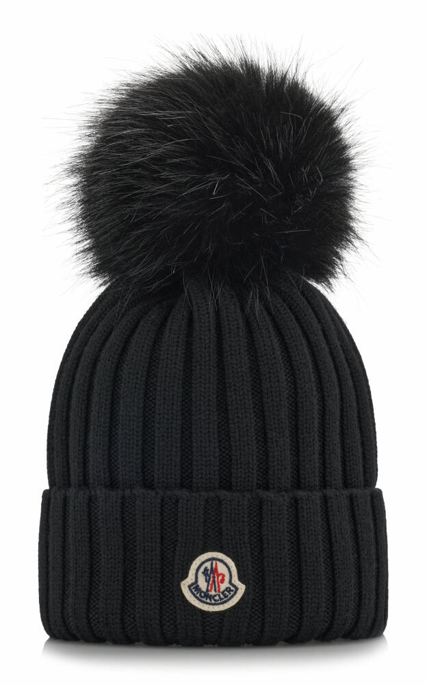 Moncler - Fur-Trimmed Ribbed-Knit Wool Beanie - Black Cover