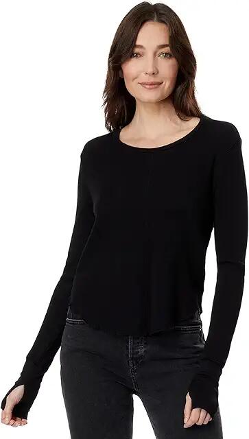 bobi Los Angeles Crew Neck Crop Tee with Thumbhole (Black) Women's Clothing Cover