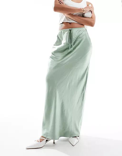 4th & Reckless satin drawstring waist maxi skirt in sage green Cover