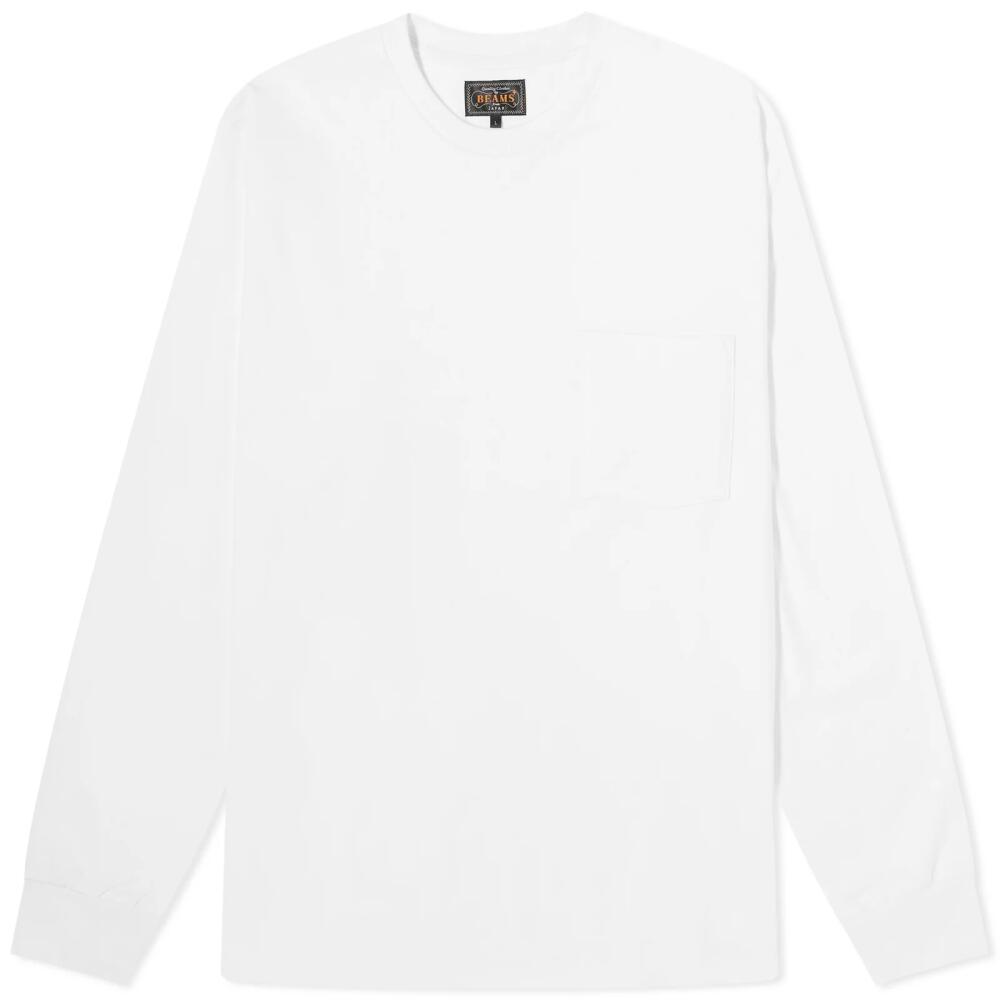 Beams Plus Men's Long Sleeve Pocket T-Shirt in White Cover