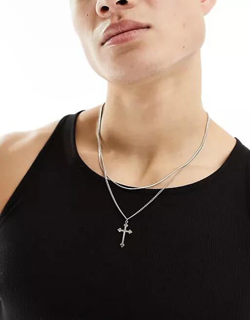 Lost Souls stainless steel layered cross necklace in platinum-Silver Cover