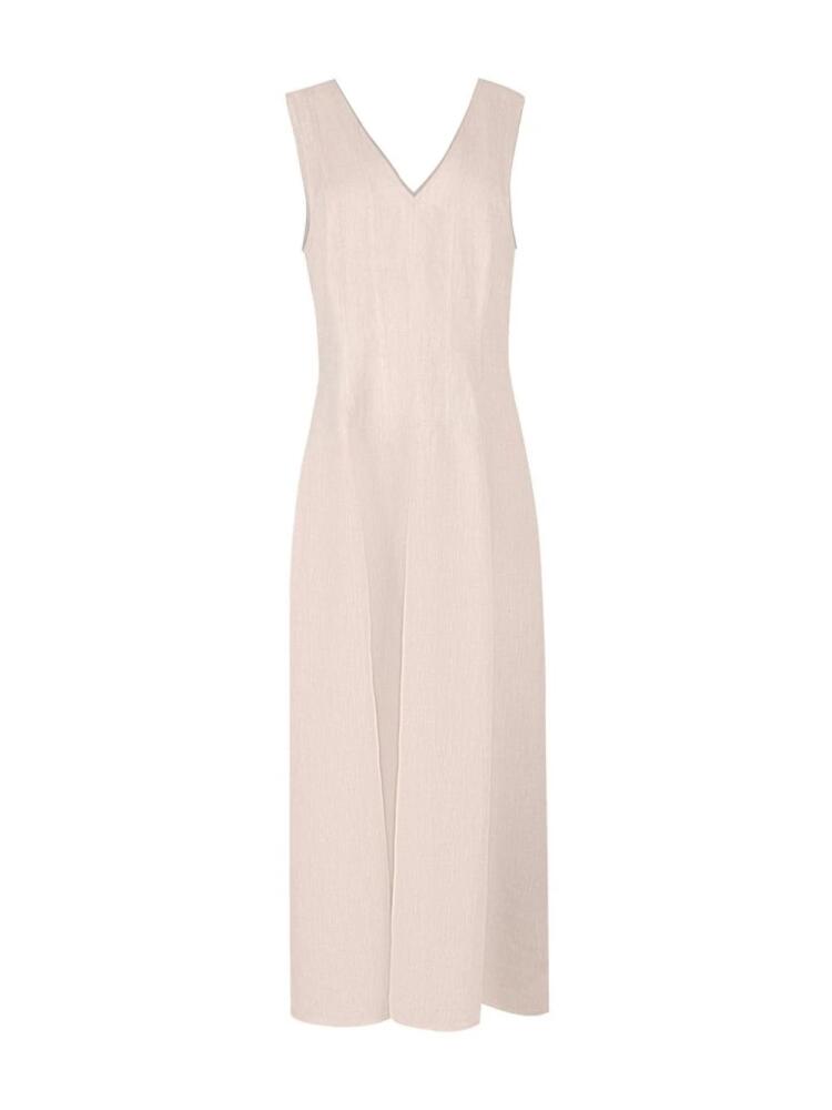 Brunello Cucinelli V-neck linen maxi dress - Neutrals Cover