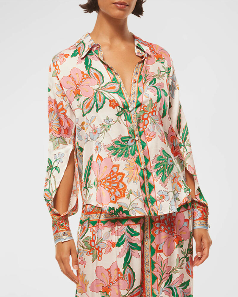 MISA Los Angeles Roya Split-Sleeve Floral Button-Front Top Cover