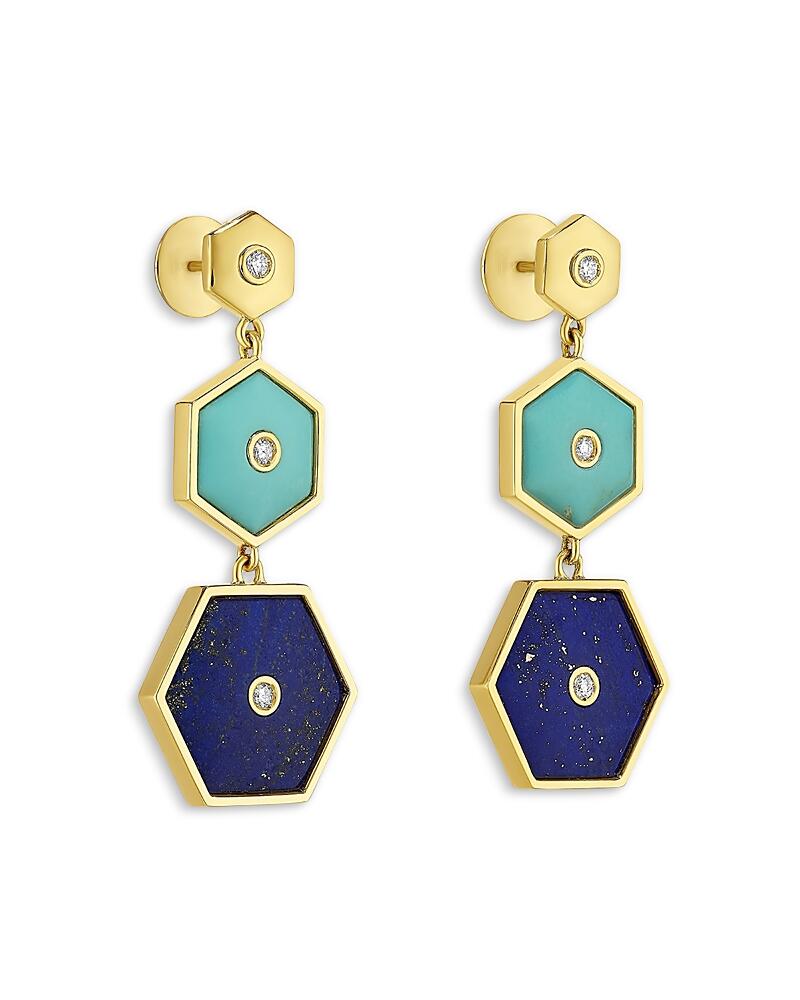 Miseno Jewelry 18K Yellow Gold Baia Multi Stone & Diamond Hexagon Drop Earrings Cover