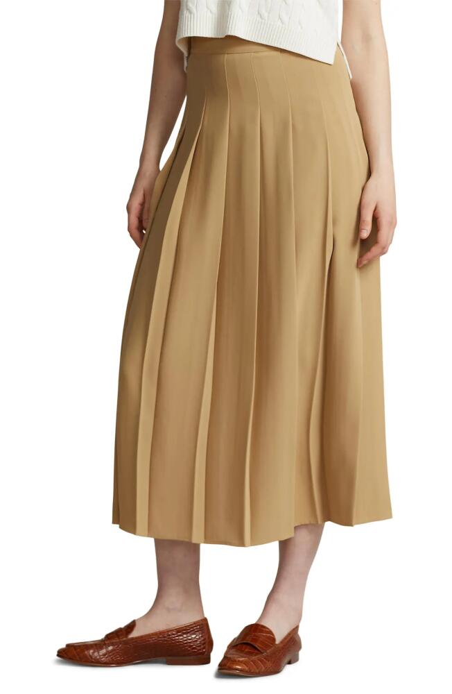 Polo Ralph Lauren Pleated Satin Midi Skirt in Classic Camel Cover