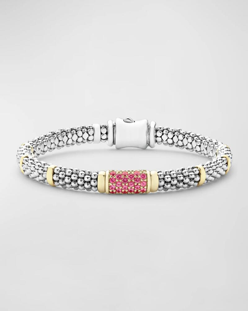 LAGOS 18K Gold Stations on Sterling Silver Caviar Bead Bracelet with Pink Sapphires. 6mm Cover