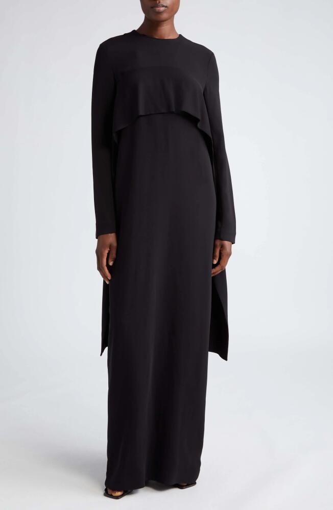 TOTEME Cape Overlay Long Sleeve Maxi Dress in Black Cover