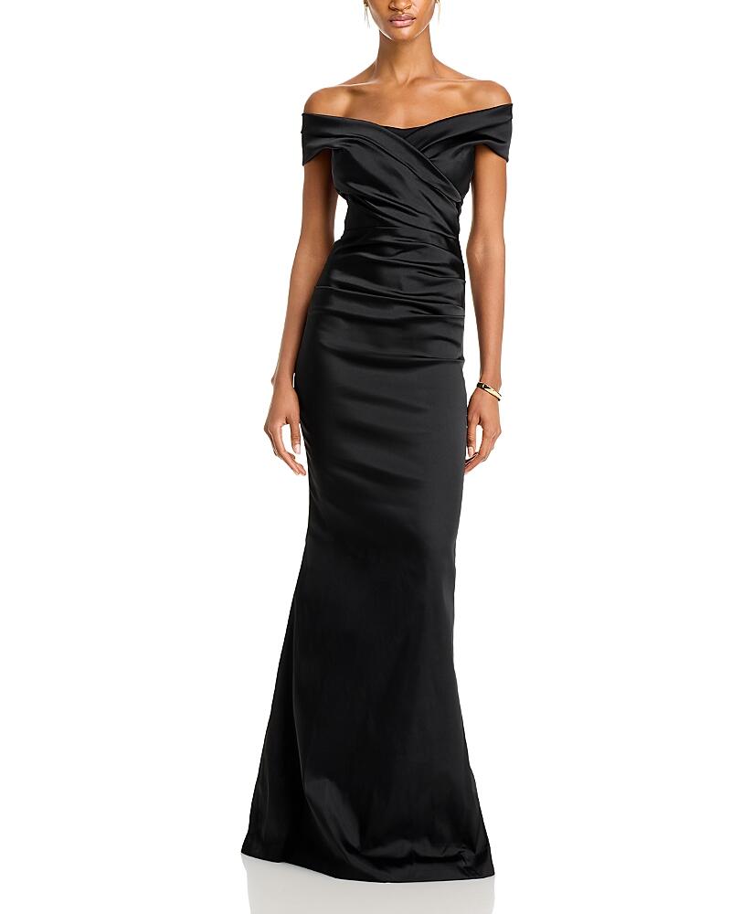 Teri Jon by Rickie Freeman Satin Stretch Off The Shoulder Gown Cover