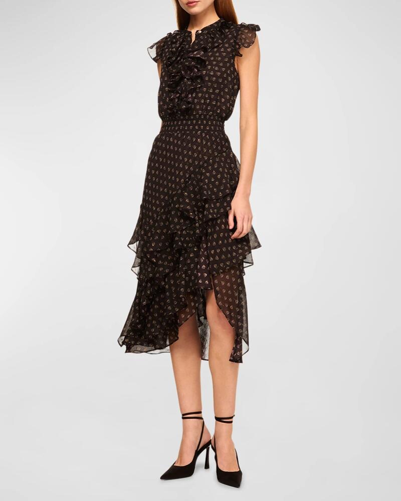 MISA Los Angeles Ilysa Asymmetric Ruffle Chiffon Midi Dress Cover