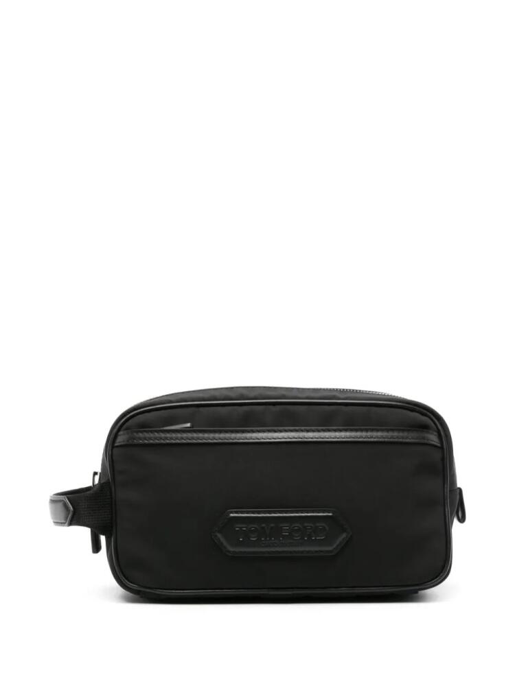 TOM FORD logo-patch leather-piped washbag - Black Cover