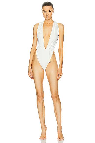 Saint Laurent Plunge One Piece Swimsuit in White Cover