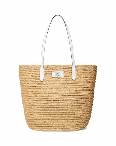 Lauren Ralph Lauren Leather-trim Straw Large Brie Tote Bag Woman Shoulder bag White Paper Yarn, Bovine leather Cover