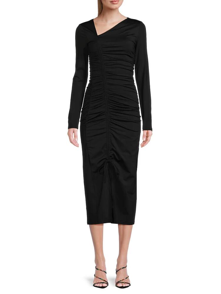 Rachel Parcell Women's Asymmetric Ruched Midi Dress - Black Cover