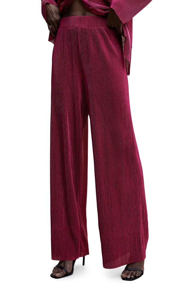 MANGO Pleated Satin Palazzo Pants in Purple Cover