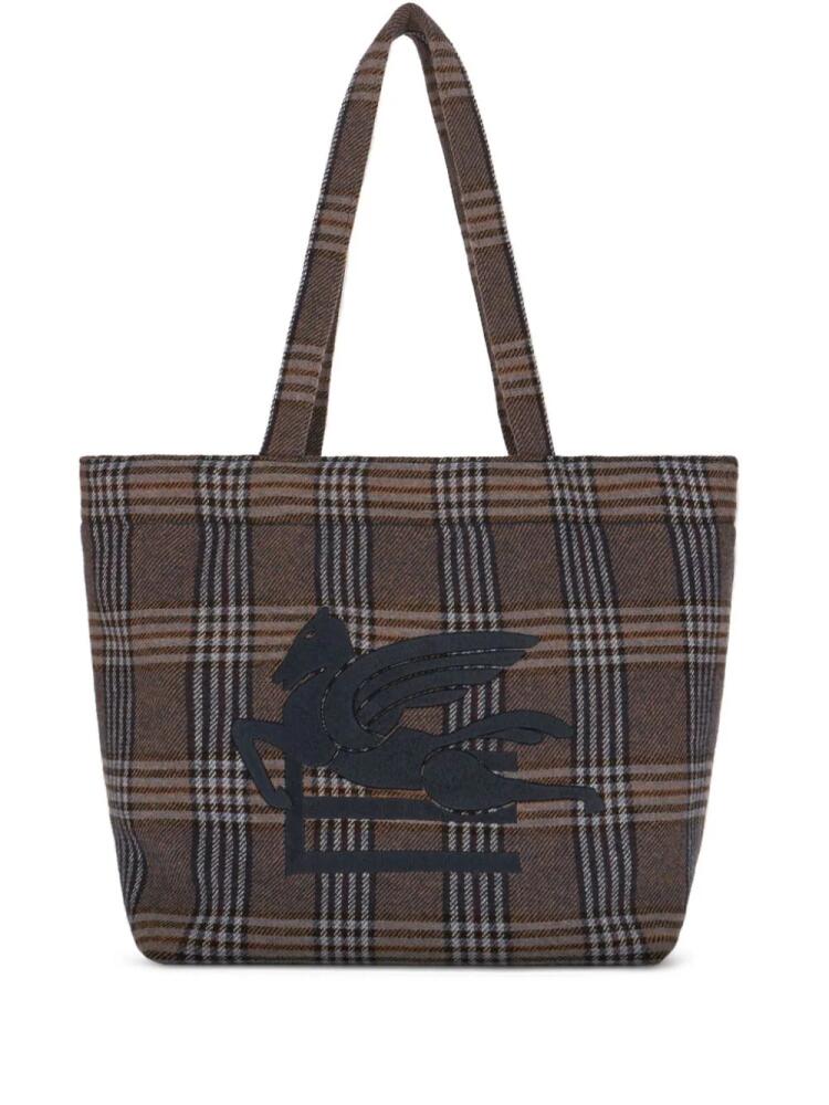 ETRO Pegaso-motif plaid tote bag - Blue Cover