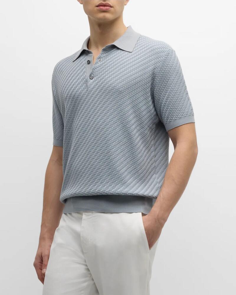 Brioni Men's Basketweave Stitch Polo Sweater Cover