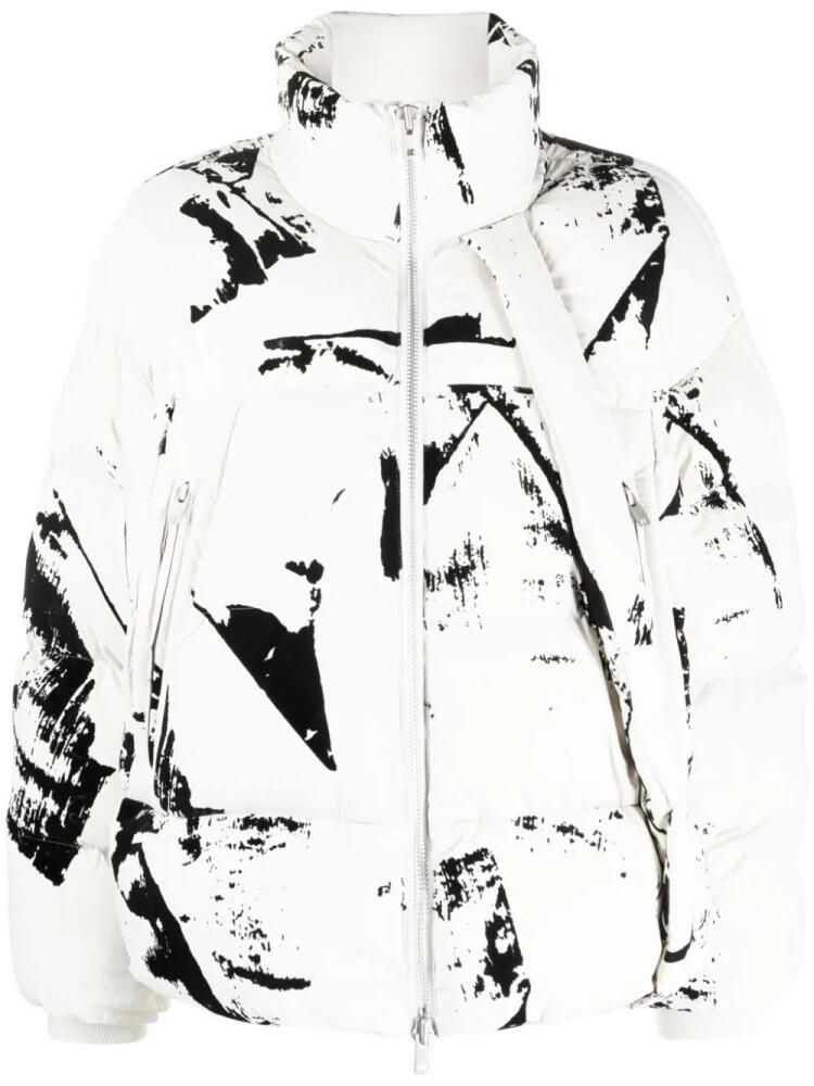 Y-3 paint splatter-print puffer jacket - Neutrals Cover