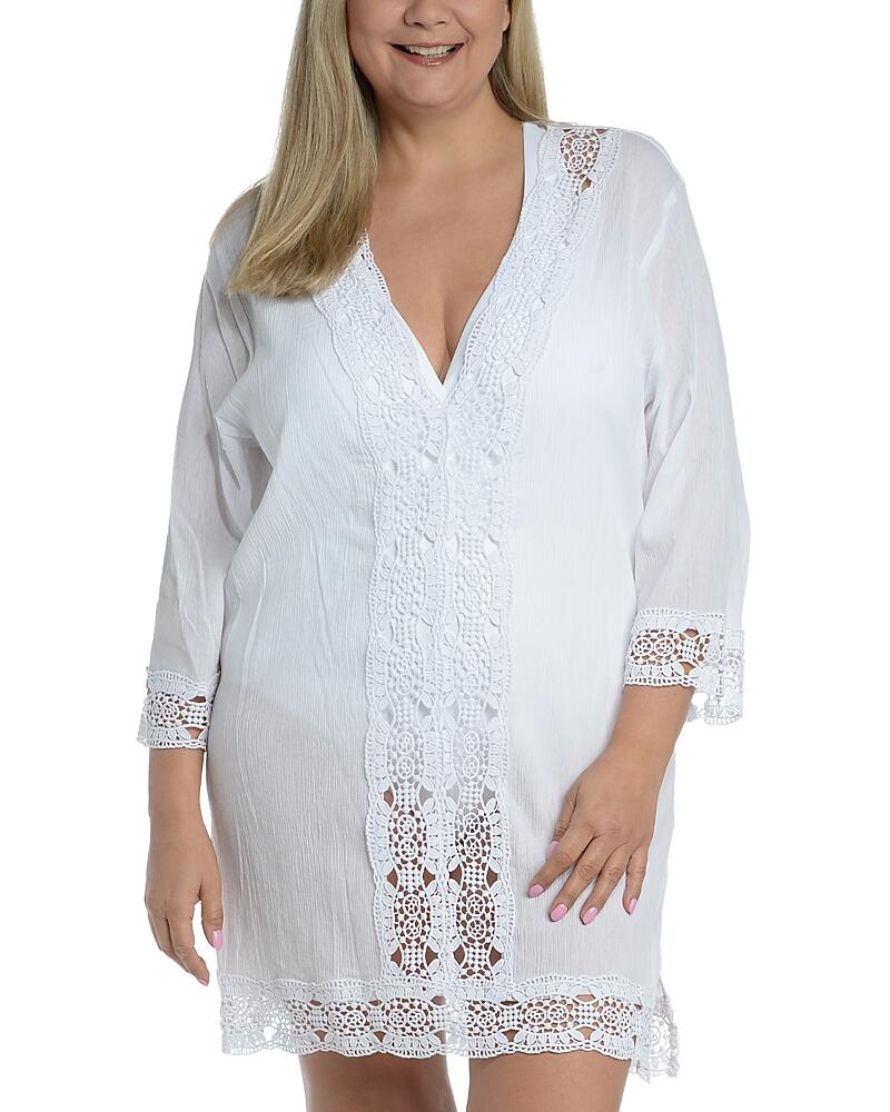 La Blanca Plus Island Fare Lace Trim Swim Cover Up Tunic Cover