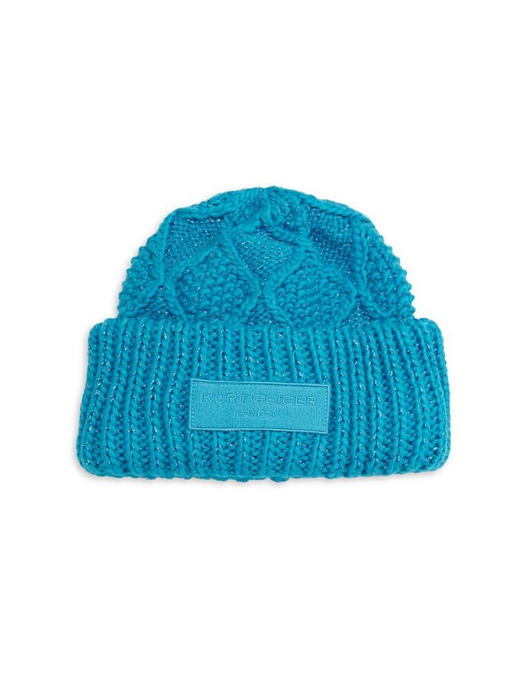 Kurt Geiger London Women's Cable Knit Logo Patch Beanie - Teal Cover