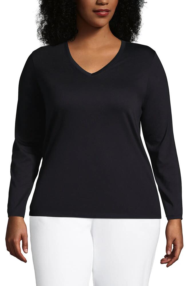 Lands' End Plus Size Relaxed Supima Cotton Long Sleeve V-Neck T-Shirt in Black Cover