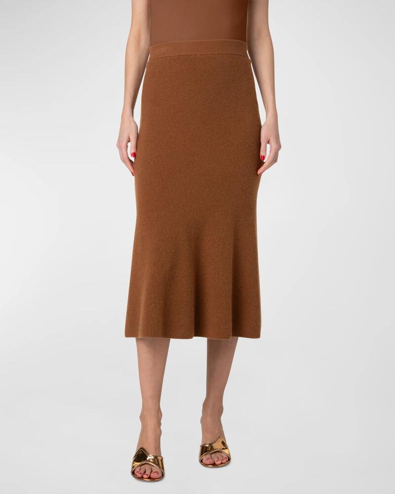 Akris Ribbed Cashmere Godet Midi Skirt Cover