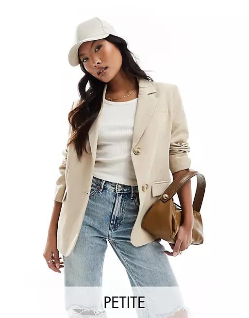 Miss Selfridge Petite oversized single breasted blazer in stone-Neutral Cover