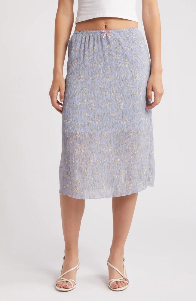 All in Favor Floral Crinkle Midi Skirt in Blue White Cover