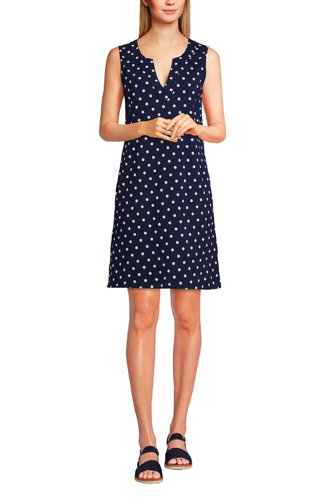 Lands' End Long Cotton Jersey Sleeveless Swim Cover-up Dress Print in Deep Sea Polka Dot Cover