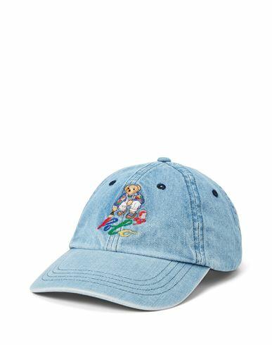 Polo Ralph Lauren Polo Bear Denim Ball Cap Man Hat Blue Cotton, Cow leather Cover